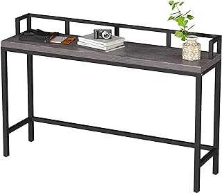 Yusong Console Table, Bar Tables with Metal Fence, 120 x 30 x 90 cm, Narrow Long Sofa Table, Top Thickness 2.5cm, Sturdy and Stable, Hallway Table for Living Room, Office, Bedroom, Entryway, Grey Oak