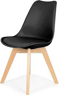 IHANA Dinning Chair with Cushioned Pad Seat & Solid Beech Wood Legs for Mid Century Modern Dining Room Living Room Bedroom Kitchen & Lounge (Black, 2), One Size (053-D1BK2)