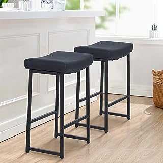 ALPHA HOME Bar Stools Backless Saddle Seat Barstools Modern PU Leather Cushion Counter Height Chairs Set of 2 for Kitchen Island, Dining Pub and Bistro, 24 Inches, Black, 2PCS