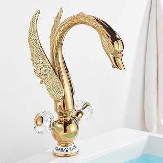 Brass Gold Black Swan Basin Faucet Deck Mounted Bathroom Faucet Hot and Cold Water Mixer Tap Bath Water Faucet Basin Faucet Taps (Gold)