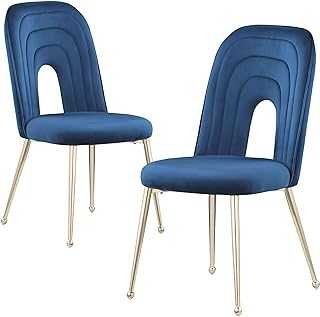 WOKER FURNITURE Dining Chairs Gold Legs Modern Set of 2,Velvet Solid Back Chairs Metal Legs Armless Side Chairs for Living Room Dining Room with Brushed Polished Legs Blue