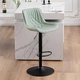 YOUTASTE Single Modern Bar Stool with Back Adjustable Barstools Luxury Upholstered Bar Chairs Faux Leather Counter Height Bar Stool Swivel Barstool for Home Kitchen Island Mint Green
