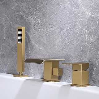 Bathtub Tap 3 Hole Bathroom Tub Tap with Large Flow Spout Single Handle Gold