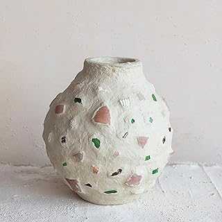 Creative Co-Op Handmade Paper Mâché Vase with Embedded Glass, Shells, and Wood Pieces, Multicolor