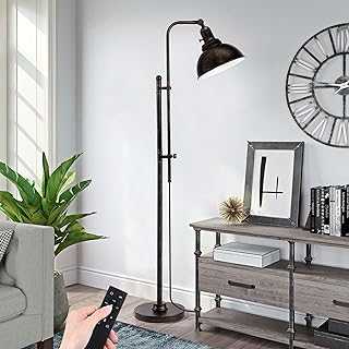 PARTPHONER Industrial Floor Lamp Adjustable, Rustic Farmhouse Reading Lamp in Aged Black Finish, Modern Standing Lamp with Remote Control Metal Shade for Living Room Bedroom Study Room Office Hotel