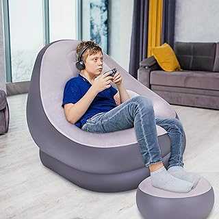 Benross Avenli 88150 Inflatable 2-Piece Deluxe Lounger With Foot Stool/Perfect Chair For Gaming, Reading & Movie Watching/Lounger Size 116 x 98 x 83cm (L x W x H)