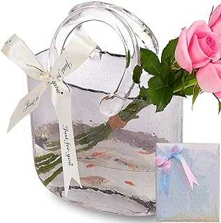 Glass Bag vase, Purse vase with Fish Bowl, Handbag Shape Flower vase - for Home Décor, enterpiece, Events, Office, Garden, Wedding (Light Grey)