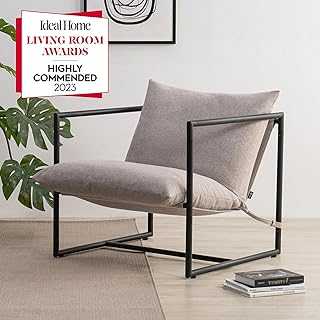 Zinus Aidan Supersized Accent Sling Chair 78x69x78 - Metal Framed Armchair with Shredded Foam Cushioning - Oatmeal Beige