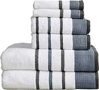 Great Bay Home Cotton Striped Bath Towels, Luxury 6 Piece Set - 2 Bath Towels, 2 Hand Towels and 2 Washcloths. Highly Absorbent Quick-Dry Towels (6 Piece Set, Moroccan Blue/December Sky)