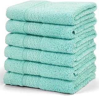 Cleanbear Bath Washcloths Soft Cotton Wash Cloths for Body and Face, Face Towel Set of 6 Large Bathroom Wash Cloth (Teal, 13 x 13 Inches)