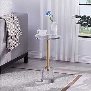 LIKENOW Furniture Acrylic Side Tables for Small Spaces with Gold Finish Stainless Steel Post - Round End Table for Lobby - Night Stands for Bedrooms - Small Bedside Tables for Living Room,Modern,Clear