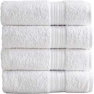 Great Bay Home 100% Cotton White Bath Towel Set | 4 Soft Bath Towels (30 x 52 inches) | Highly Absorbent, Quick Dry Bath Towels | Puresoft (Set of 4, White)