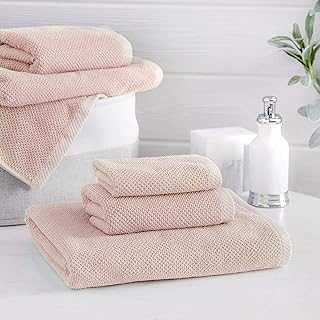 Welhome Franklin Premium 100% Cotton Towels | 6 Piece Set | 2 Bath - 2 Hand - 2 Face | Textured Finish | Highly Absorbent | Low Lint | Luxury Heavyweight | Sustainable Bathroom Towels | Blush Pink