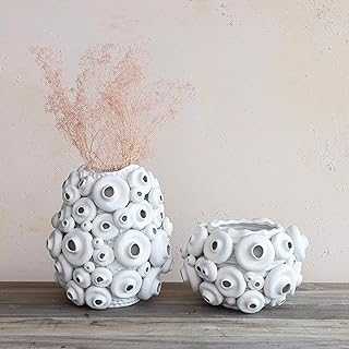 Creative Co-Op Handmade Textured Stoneware Coral Vase with Sand Finish, Cream