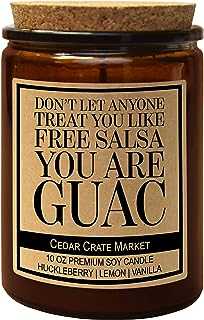Don't Let Anyone Treat You Like Free Salsa You are Guac, Kraft Label Scented Soy Candle, Huckleberry, Lemon, Vanilla, Glass Jar Candle, Made in The USA, Decorative Candles, Funny and Sassy (Amber)