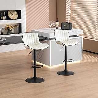 YOUNUOKE White Bar Stools Set of 2 Modern Design Counter Height Barstools with Back PU Leather Seat, Height Adjustable 360°Swivel Bar Chairs with Backrest for Breakfast Bar Counter Kitchen Island