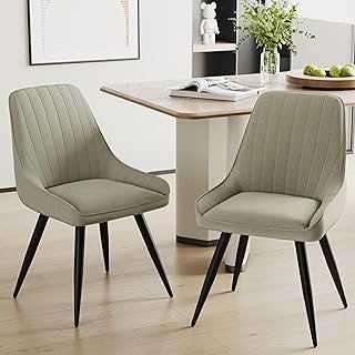 Alunaune Modern Dining Chairs Set of 2 Upholstered Kitchen Chairs, Mid Century Armless Leisure Accent Chair, Living Room Faux Suede Desk Side Chair with Metal Legs-Grey Green