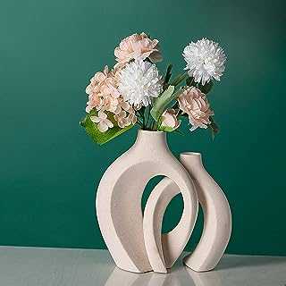 Liotww Ceramic Vases for Home Decor Set of 2, White Vases for Decor, Flower Vase, Boho Vase, White Ceramic Vase, Modern Decorative Vase for Farmhouse Wedding Bookshelf Dining Room Coffee Table Decor