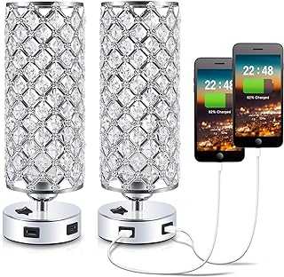 Kakanuo USB Crystal Table Lamps Bedside Lamps Set of 2, Modern Nightstand Lamps with Dual USB Charging Ports, Glam Bedroom Lamps Table Lamps for Bedroom, Living Room, Study Room and Office (Set of 2)