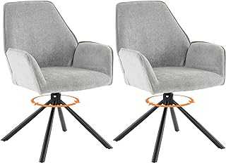 AIYIBETY Swivel Armchair, Set of 2 Modern Armchair 180°Swivel Leisure Accent Armchair, Wing Back Armrest Desk Chair Dining Chair Tub Chair with Swivel Metal Legs for Dining Bedroom Living Room (Grey)