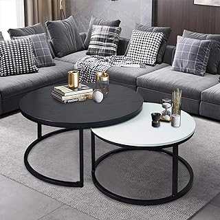 Usinso Round Coffee Tables,2 Round Nesting Table Set Circle Coffee Table with Storage Open Shelf for Living Room Modern Minimalist Style Furniture Side End Table of Stable(Black & White)