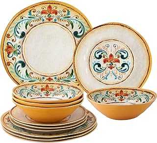 UPware 12-Piece Melamine Dinnerware Set, Includes Dinner Plates, Salad Plates, Bowls, Service for 4. (Tuscany)