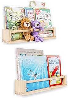 PMLYQ 2 Pack Wood Floating Nursery Shelves,Kitchen Spice Rack,Book Shelf Organizer (Natural Wood No Paint)