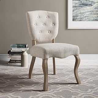 Modway Array French Vintage Tufted Upholstered Fabric Dining Chair in Beige
