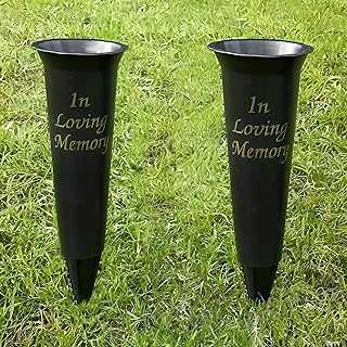 Caliko Set of 2 In Loving Memory Grave Vases -Strong Plastic Grave Ornaments in Black Colour, Grave Side Flower Holders and grave vases with spike for Fresh or Artificial Flowers