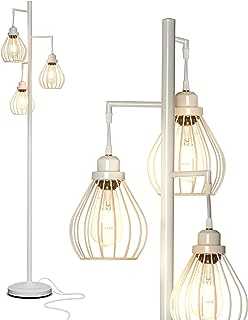 Brightech Teardrop - Floor Lamp Matches Industrial, Farmhouse & Rustic Living Rooms – Standing Tree Lamp with 3 Elegant Cage Heads & Edison LED Bulbs - Tall Vintage Pole Light - Alpine White