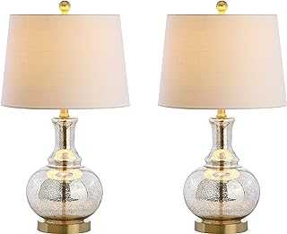 Jonathan Y JYL1068A-SET2 Lavelle 25 inch Glass LED Table Lamp Contemporary,Transitional for Bedroom, Living Room, Office, College Dorm, Coffee Table, Bookcase, MercurySilver/BrassGold (Set of 2)