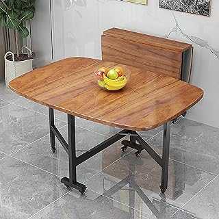 HIGAOQS Drop Leaf Dining Table, Kitchen Folding Dining Table Space Saving Wood Rectangular Drop Leaf Table Round Edge Design Saving Space Butterfly Table with Moveable Wheels (Brown,120 * 70cm)