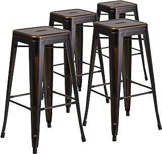 Flash Furniture Commercial Grade 4 Pack 30" High Backless Distressed Metal Indoor-Outdoor Barstool, Plastic, Iron, Copper, Set of 4
