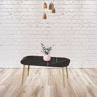 GALLERIA Central Coffee Table Wooden Profile With Marble Top Like| Rectangular With Smooth Curve Corners Table.(Black Marble)