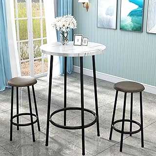 AWQM 3 Piece Pub Dining Set, Round Bistro Table and Chairs, Small Bar Table Set for Breakfast Nook, Kitchen, Apartment, Small Spaces - White