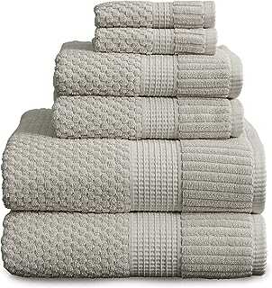 NY Loft 100% Cotton Towel Set 6 Piece | Super Soft & Absorbent Quick-Dry 2 Bath Towels 2 Hand Towels and 2 Washcloths |Textured and Durable Cotton | Trinity Collection (6 Piece Set, Quiet Grey)