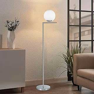 KARMIQI Globe Floor Lamp Mid Century Standing Lamp Modern Frosted Glass Tall Lamp Chrom Silver Reading Lamp for Bedroom Office Living Room