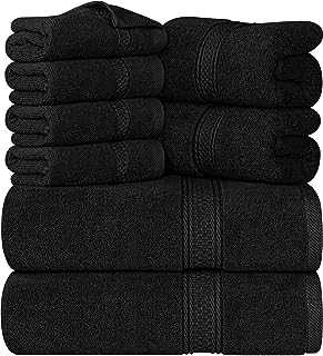 Utopia Towels 8-Piece Premium Towel Set, 2 Bath Towels, 2 Hand Towels, and 4 Wash Cloths, 600 GSM 100% Ring Spun Cotton Highly Absorbent Towels for Bathroom, Gym, Hotel, and Spa (Black)