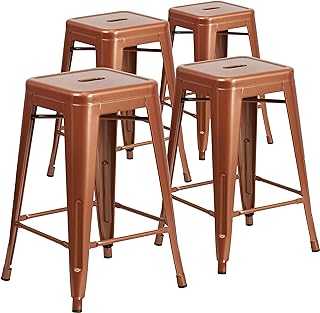 Flash Furniture Commercial Grade 4 Pack 24" High Backless Metal Indoor-Outdoor Counter Height Stool with Square Seat, Iron, Plastic, Copper, Set of 4
