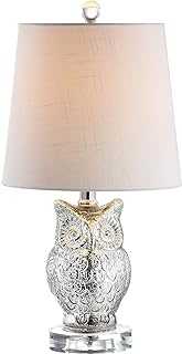 Jonathan Y JYL4010A Night Owl 19" Glass/Crystal LED Lamp Contemporary,Transitional for Bedroom, Living Room, Office, College Dorm, Coffee Table, Bookcase, Silver/Ivory