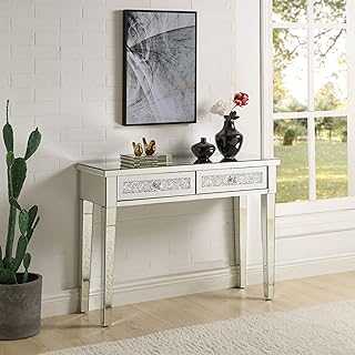 Mirrored Console Table, Crystal Table with 2-Drawers, Mirror Accent Silver Table from MIREO Furniture