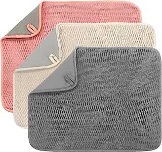 Microfiber Dish Drying Mat,Ultra Absorbent Drying Mat for Kitchen Counter,Dishes Drainer Pads 3 Pack,Large Size 19''X 14.5''(Beige/Grey/Pink)