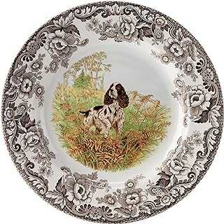 Spode 1359576 Woodland Hunting Dogs English Springer Spaniel Dinner Plate, Porcelain, Multicolor