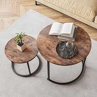 HOJINLINERO Small Coffee Table Living Room, Black Round Coffee Table Nesting Table Set of 2,Metal Frame with Wood Sofa Table,Sturdy and Easy Assembly,Stacking Side Table for Bedroom,Office,Balcony