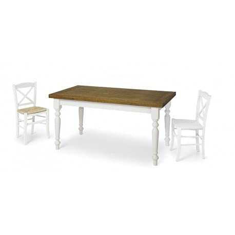 Mar.c.a. Design - Extendable table up to 220 cm Made in Italy, with Turned Legs, Poplar Wood, Oak Top and Matt White Structure, Rectangular Kitchen Table with Side Opening