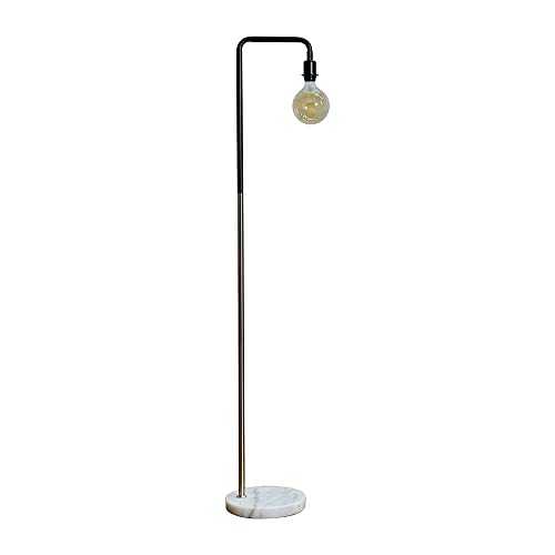 Industrial Black and Chrome Metal Floor Lamp with a White Marble Base - Complete with a 6w LED Filament Light Bulb [2700K Warm White]