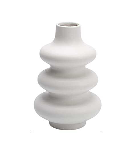 Maygone White Ceramic Tiered Vase Art Modern Minimalism Wavy Lines Flower Vase Pot For Home Living Room Decoration