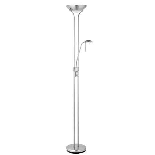Marcus Mother and Child Uplighter Floor Lamp with Reading Light - Satin Chrome Finish Floor Lamps for Living Room R7s/G9 Bulbs (Not Included)
