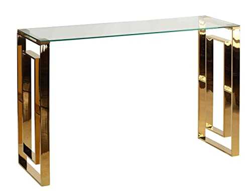 Cortesi Home Laila Console Table Stainless Steel Glass, 47" Wide, Gold,Clear