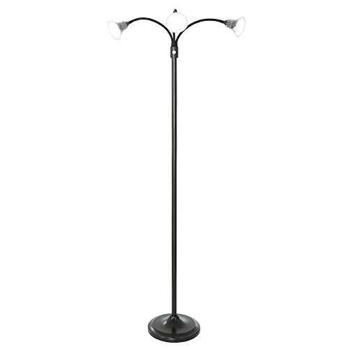 Lavish Home 3 Head Floor Lamp, LED Light with Adjustable Arms, Touch Switch and Dimmer (Black)